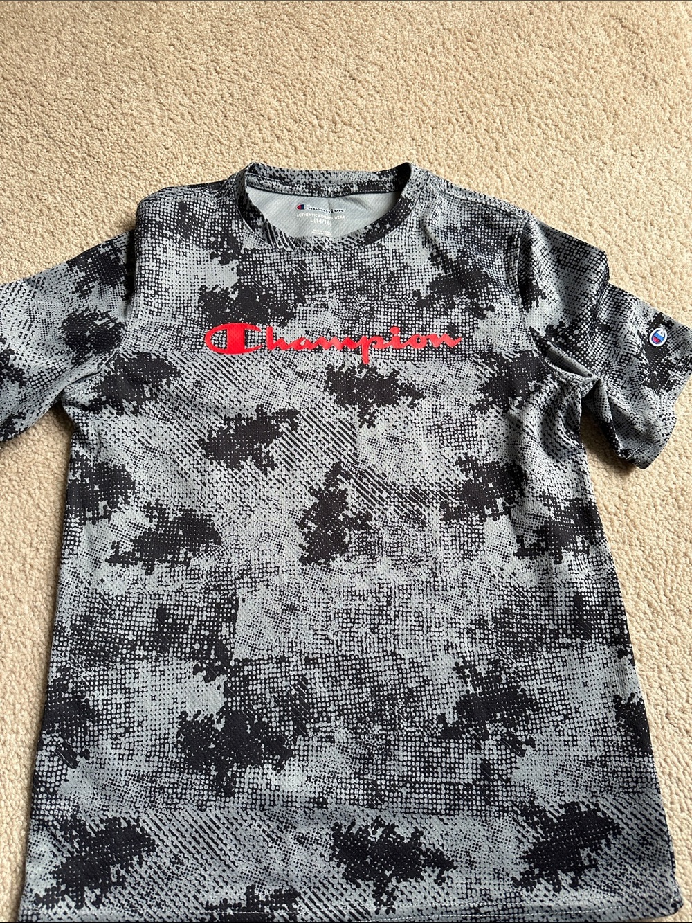 Champion Kids' Gray & Black Camo Graphic Tee with Red Logo
